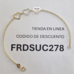 PULSERA ESPECIAL CON CORAZONES 14K 18 CM 1.3 GR (NUEVO)