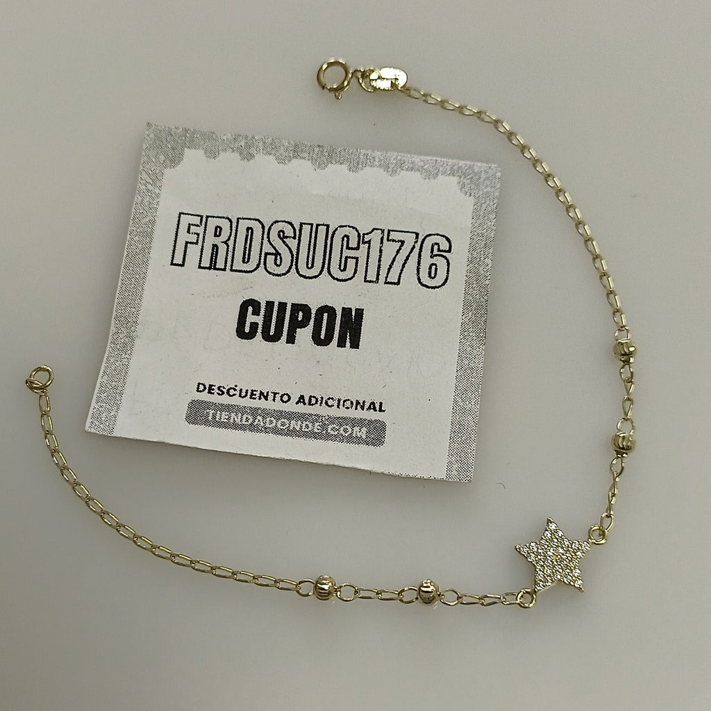 PULSERA ESPECIAL CON ESTRELLA Y CIRCONIAS 14K 18 CM 1.5 GR (NUEVO)