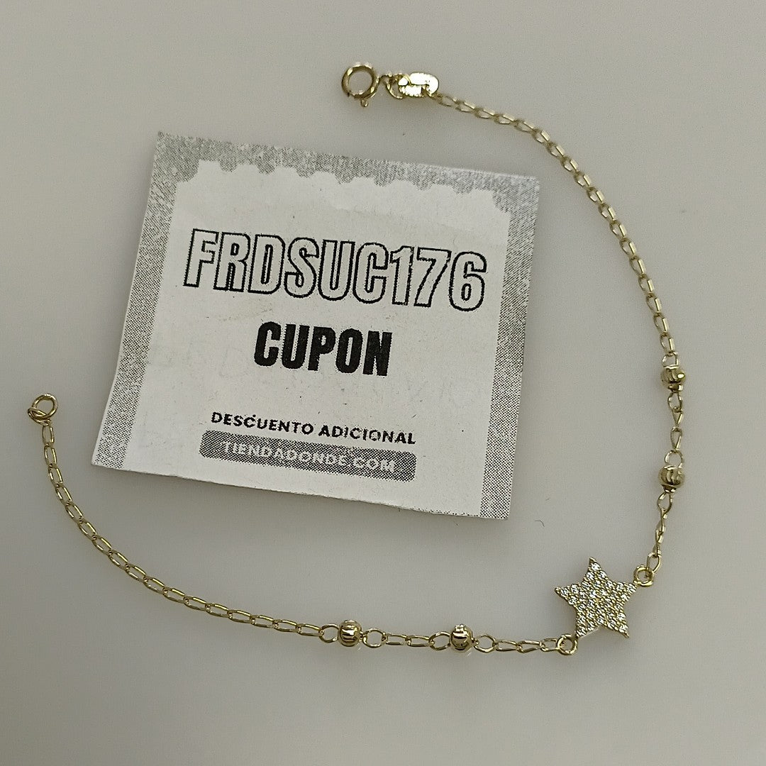 PULSERA ESPECIAL CON ESTRELLA Y CIRCONIAS 14K 18 CM 1.5 GR (NUEVO)