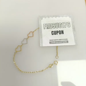 PULSERA ESPECIAL CON CORAZONES 14K 18 CM 1.4 GR (NUEVO)
