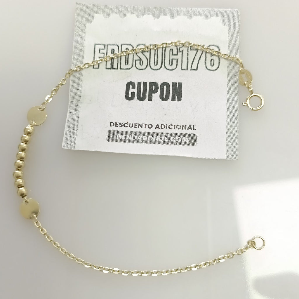 PULSERA TEJIDO ESPECIAL CON BOLITAS 14K 18 CM 1.7 GR (NUEVO)