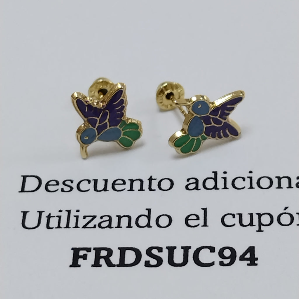 BROQUELES BROQUEL FIG COLIBRI ESMALTE AZUL 14K 0.2138 GR (NUEVO)