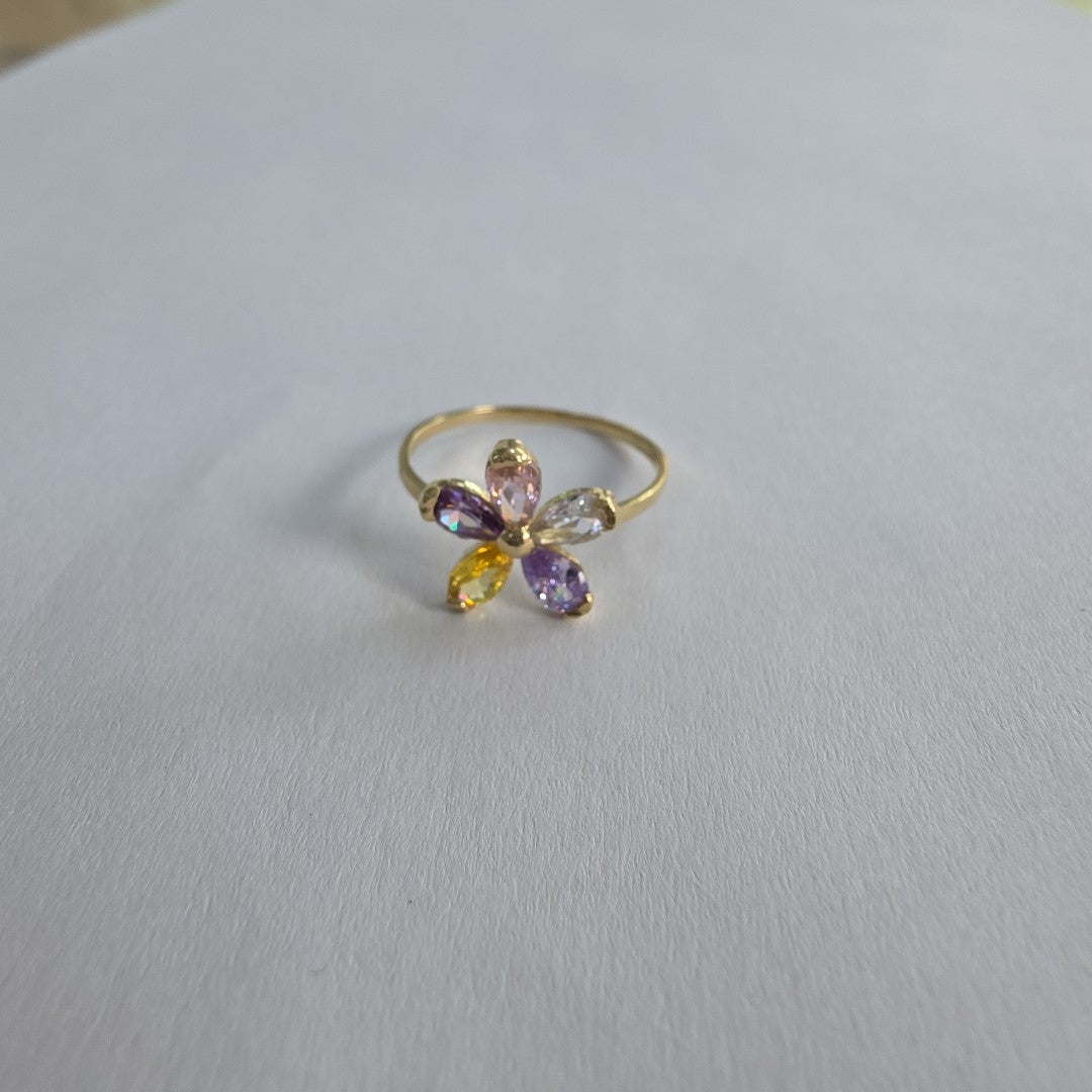 ANILLOS FLOR CON PIEDRAS DE COLOR 14K TALLA 7 1.4 GR (NUEVO)