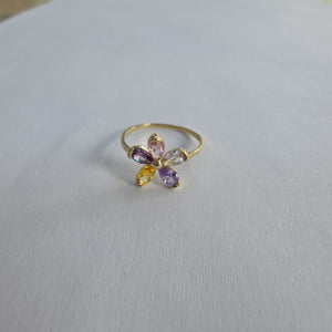 ANILLOS FLOR CON PIEDRAS DE COLOR 14K TALLA 7 1.4 GR (NUEVO)