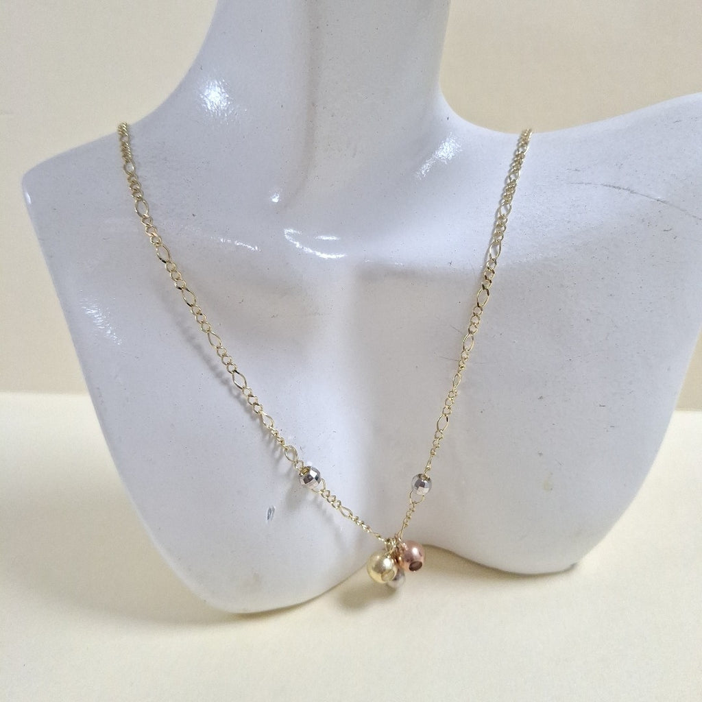 CADENA GARGANTILLA 3X1 CON ESFERAS COMBINADAS 14K 45 CM 3 GR (NUEVO)