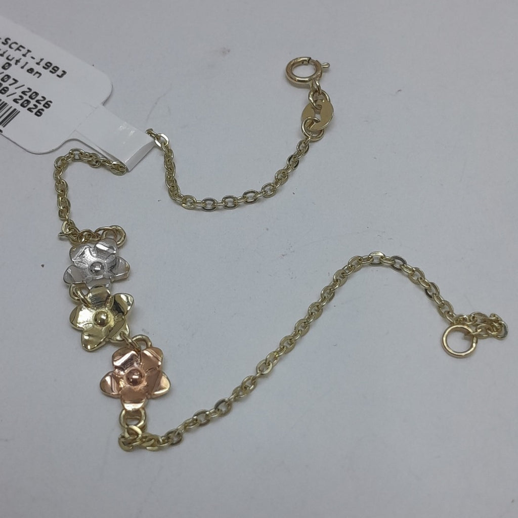 PULSERA TEJIDO ESPECIAL FIG FLORES 14K 18 CM 2.1 GR (NUEVO)