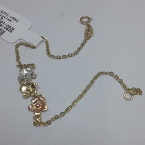 PULSERA TEJIDO ESPECIAL FIG FLORES 14K 18 CM 2.1 GR (NUEVO)