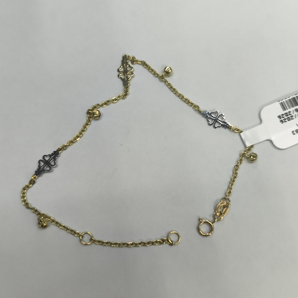 PULSERA ESPECIAL CON TREBOL 14K 18 CM 1.8 GR (NUEVO)