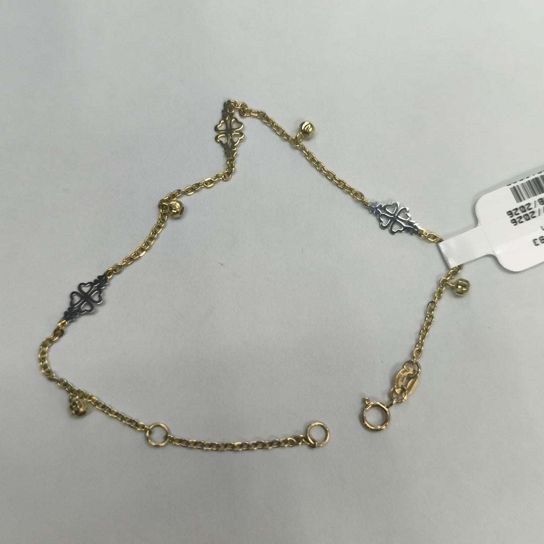 PULSERA ESPECIAL CON TREBOL 14K 18 CM 1.8 GR (NUEVO)