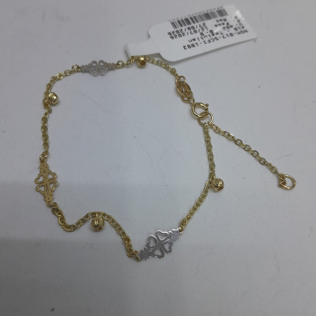 PULSERA ESPECIAL CON TREBOL 14K 18 CM 1.8 GR (NUEVO)