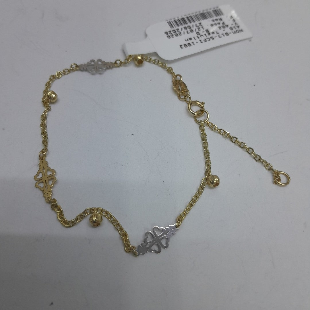 PULSERA ESPECIAL CON TREBOL 14K 18 CM 1.8 GR (NUEVO)