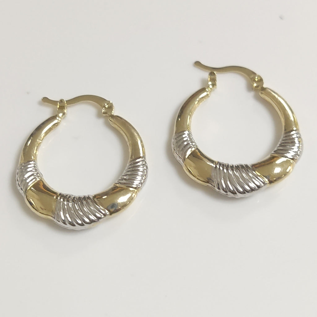 ARETES ARRACADAS HUECAS COMBINADAS 14K 2.5 GR (NUEVO)