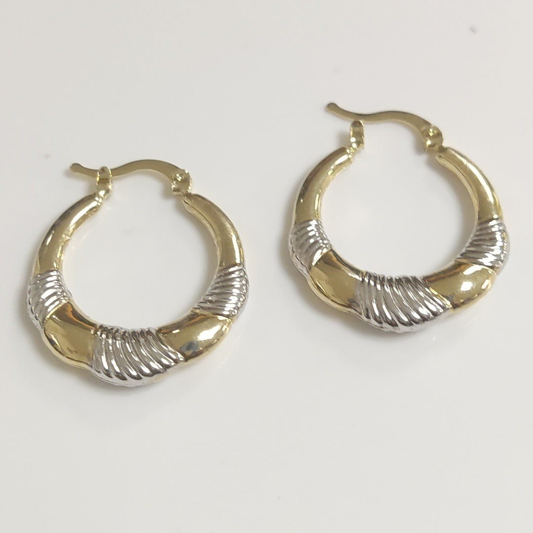 ARETES ARRACADAS HUECAS COMBINADAS 14K 2.5 GR (NUEVO)