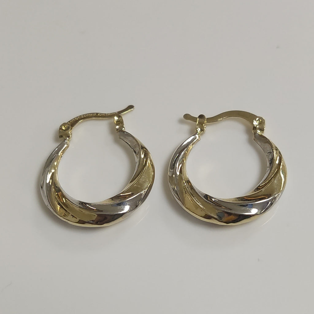 ARETES TEJIDO ARRACADA TRENZADA COMBINADA 14K 1.8 GR (NUEVO)