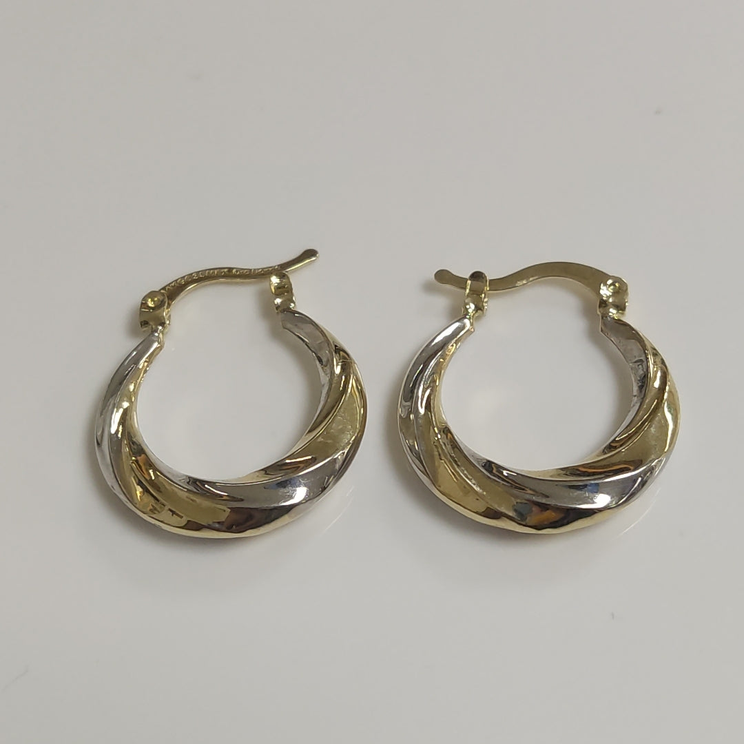ARETES TEJIDO ARRACADA TRENZADA COMBINADA 14K 1.8 GR (NUEVO)
