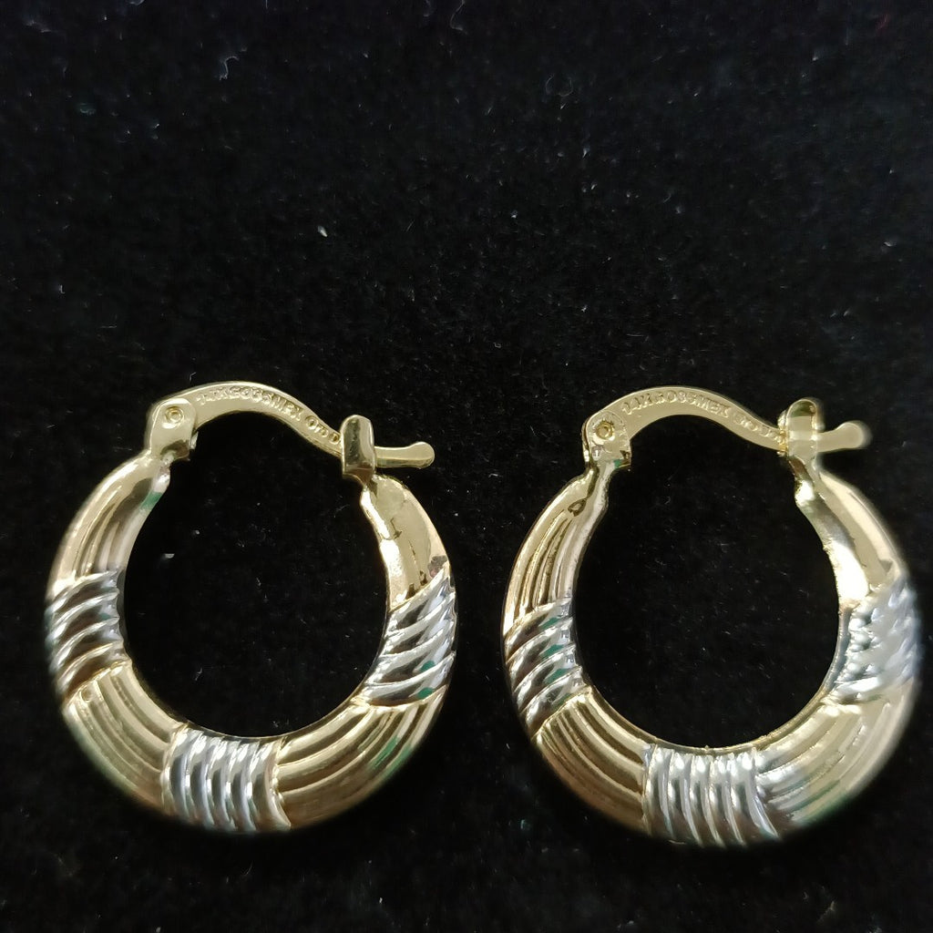 ARETES TEJIDO ARRACADAS COMBINADAS HUECAS 14K 1.9 GR (NUEVO)