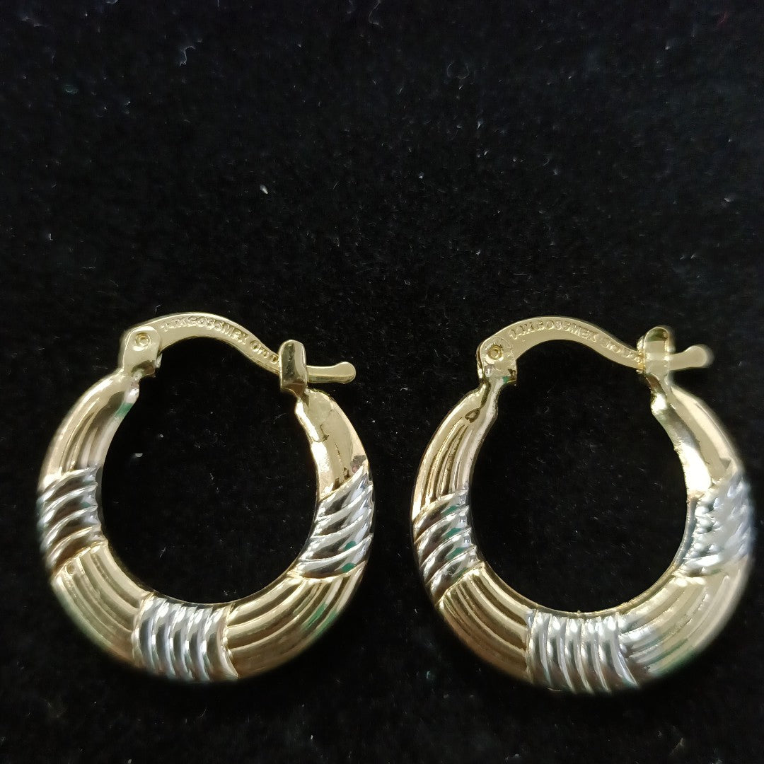 ARETES TEJIDO ARRACADAS COMBINADAS HUECAS 14K 1.9 GR (NUEVO)