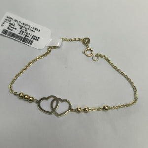 PULSERA TEJIDO ESPECIAL C CORAZONES 14K 18 CM 1.7 GR (NUEVO)