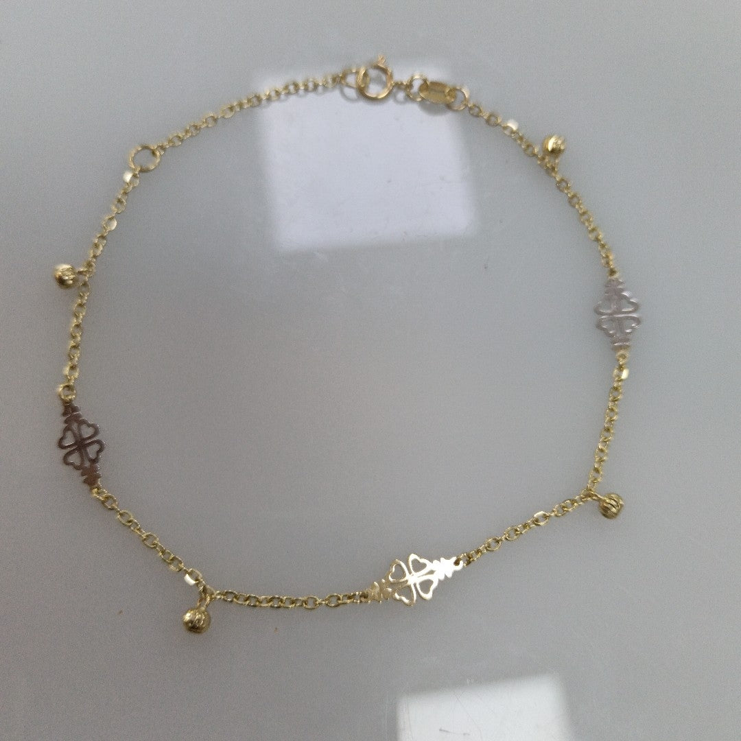 PULSERA ESPECIAL CON TREBOL 14K 18 CM 1.9 GR (NUEVO)