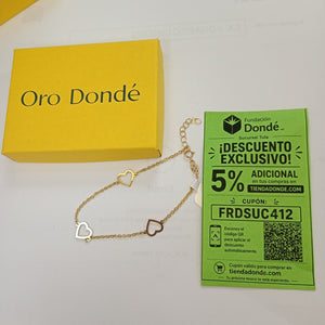 PULSERA ESPECIAL CON CORAZONES CONBINADOS 14K 18 CM 1.6 GR (NUEVO)