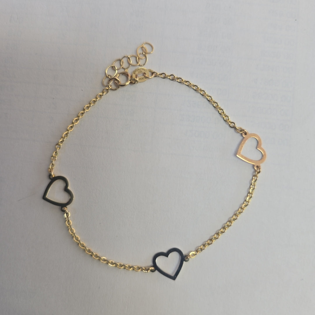 PULSERA ESPECIAL CON CORAZONES CONBINADOS 14K 18 CM 1.7 GR (NUEVO)