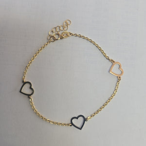 PULSERA ESPECIAL CON CORAZONES CONBINADOS 14K 18 CM 1.7 GR (NUEVO)