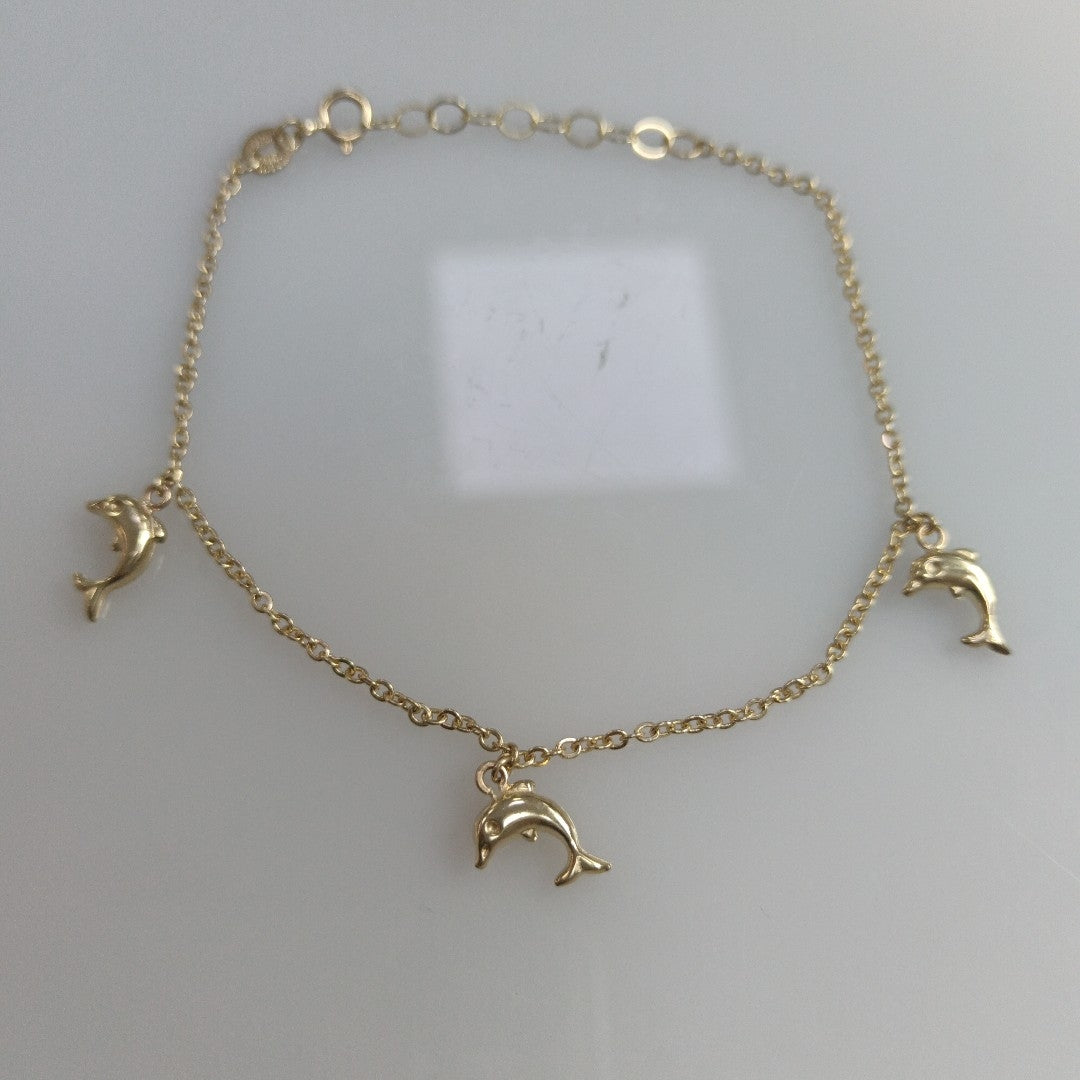 PULSERA ESPECIAL CON DIJES DELFINES 10K 18 CM 2 GR (NUEVO)