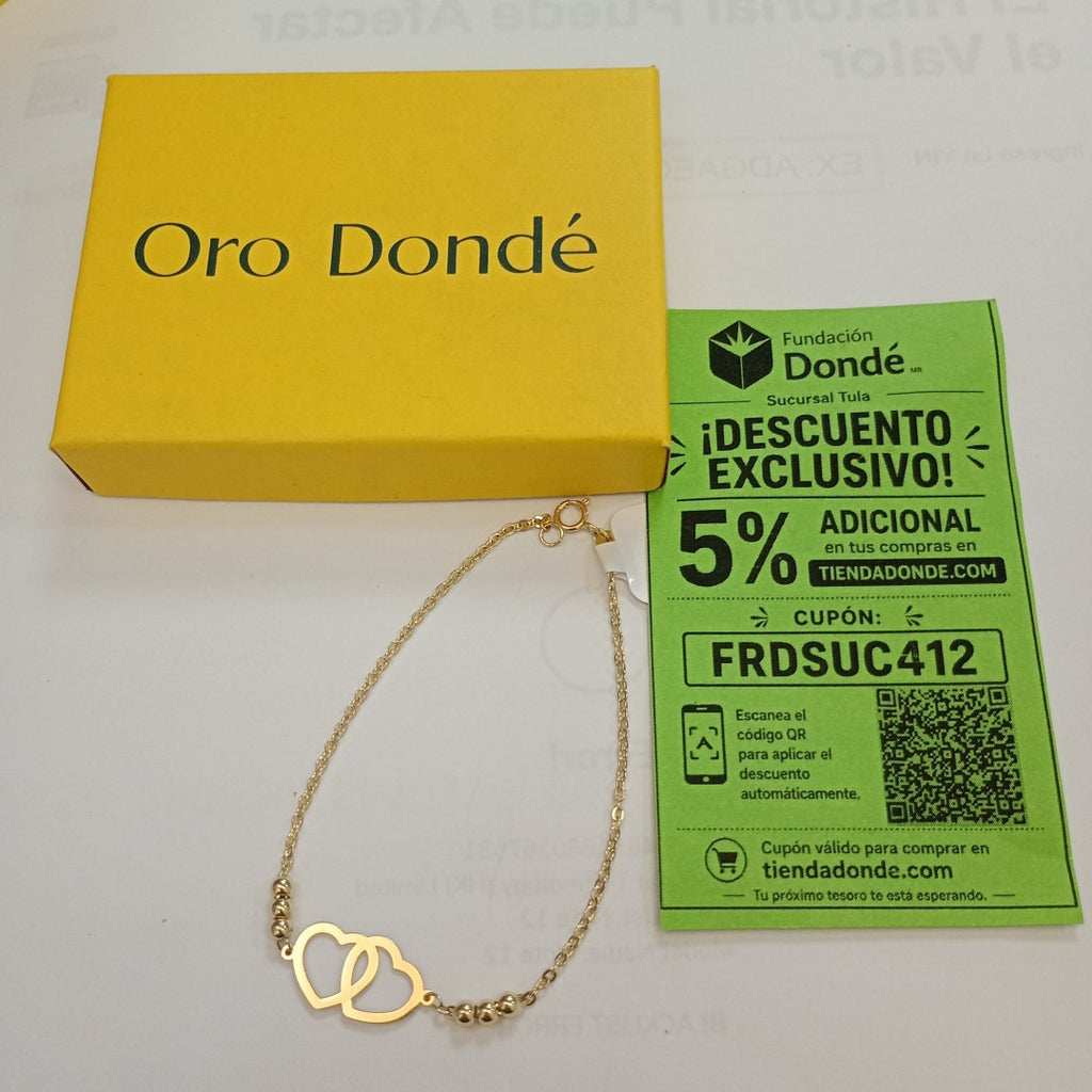 PULSERA TEJIDO ESPECIAL C CORAZONES 14K 18 CM 1.7 GR (NUEVO)