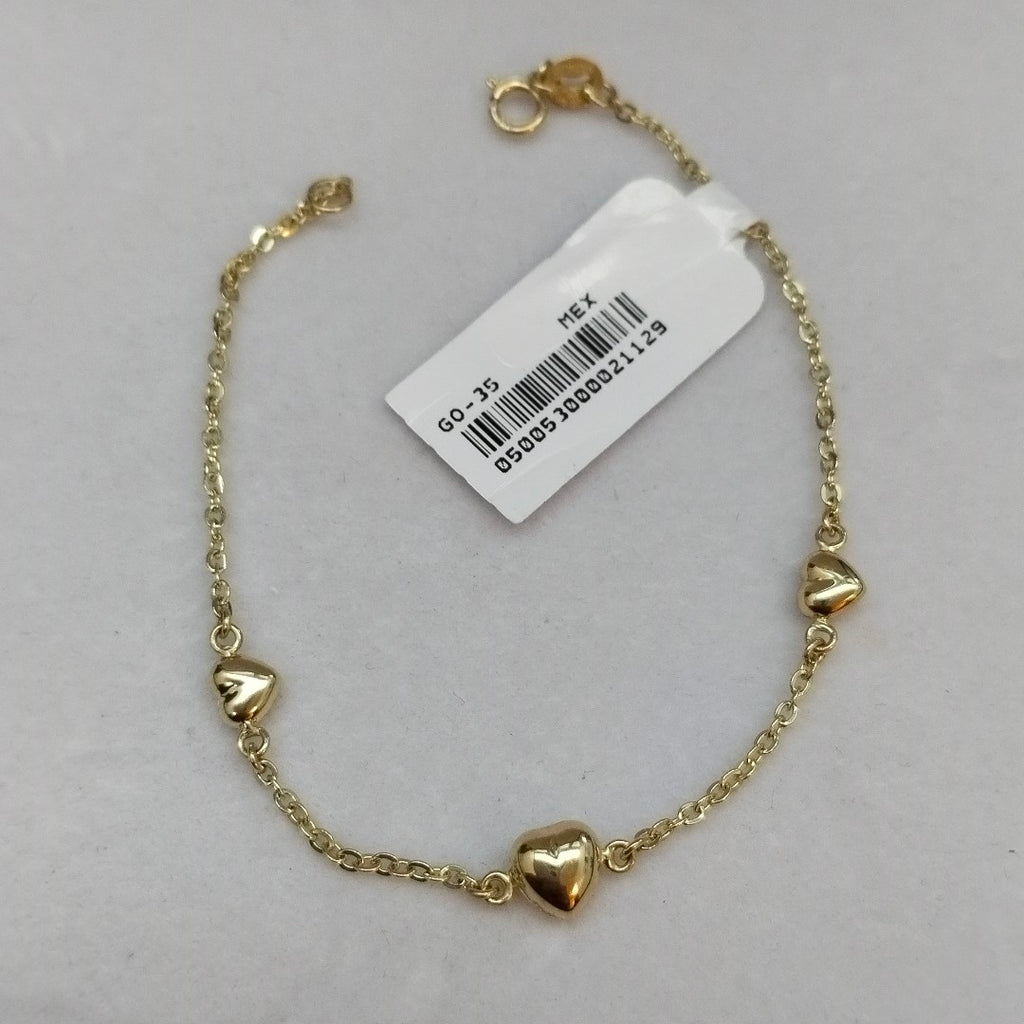 PULSERA TEJIDO ESPECIAL CON CORAZONES 14K 18 CM 1.7 GR (NUEVO)
