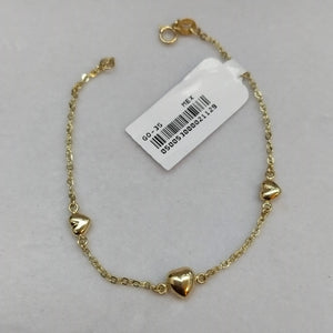 PULSERA TEJIDO ESPECIAL CON CORAZONES 14K 18 CM 1.7 GR (NUEVO)