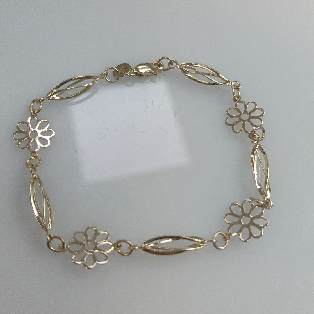 PULSERA ESPECIAL CON FLORES 14K 18 CM 2.7 GR (NUEVO)