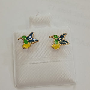 BROQUELES BROQUEL FIG COLIBRI ESMALTE VERDE 14K 0.2138 GR (NUEVO)