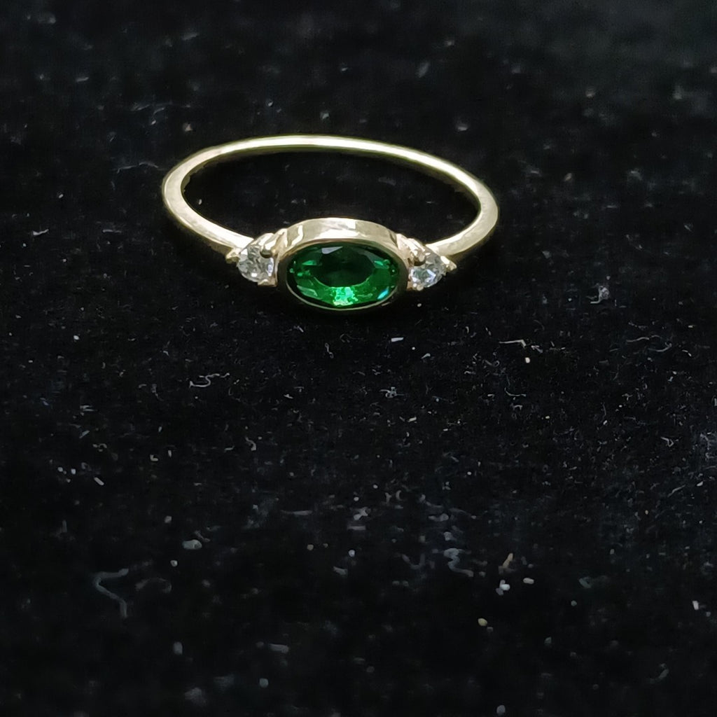 ANILLOS TEJIDO ANILLITO C CIRCONIAS Y PIEDRA VERDE 14K 7 1.2 GR (NUEVO)