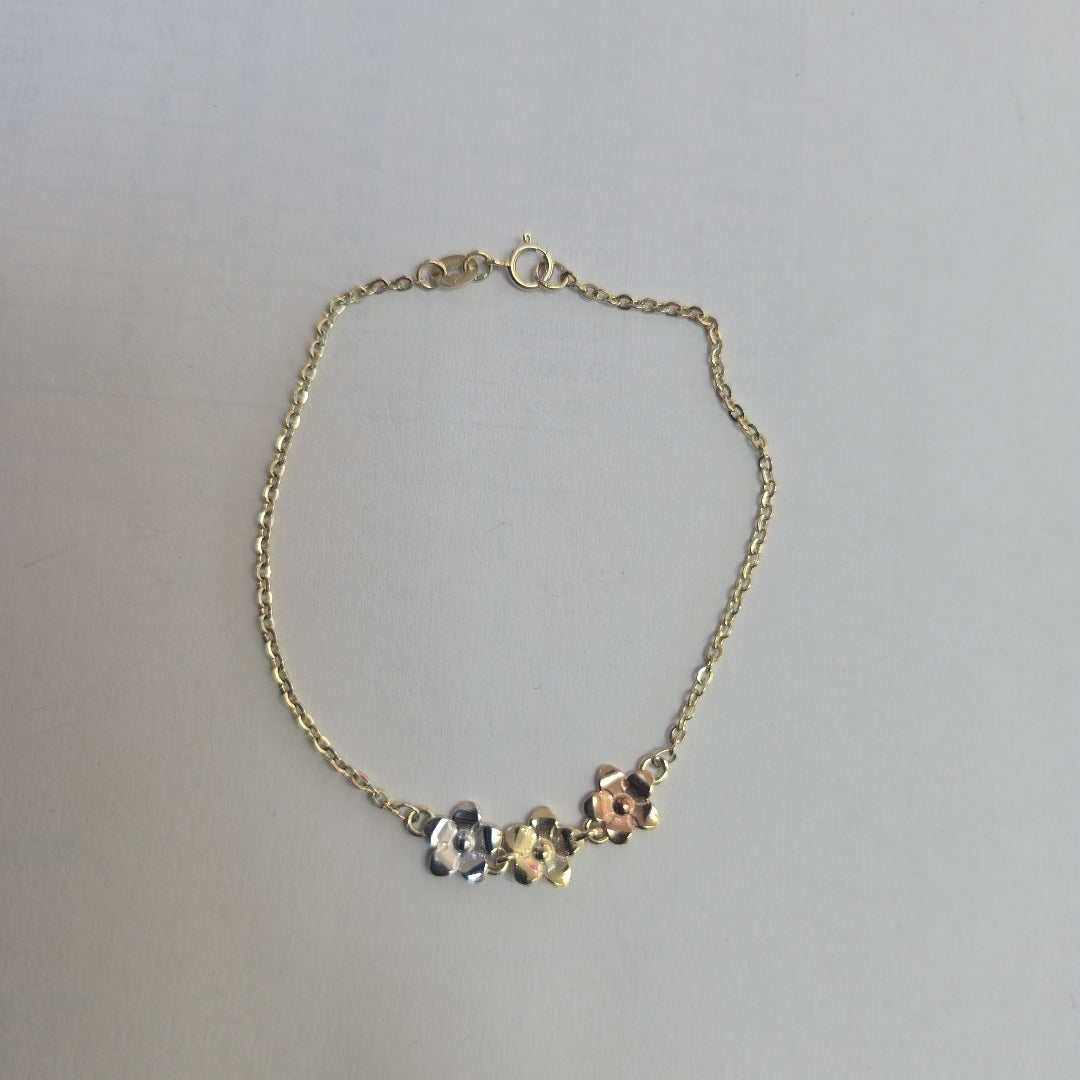 PULSERA TEJIDO ESPECIAL FIG FLORES 14K 18 CM 2.1 GR (NUEVO)