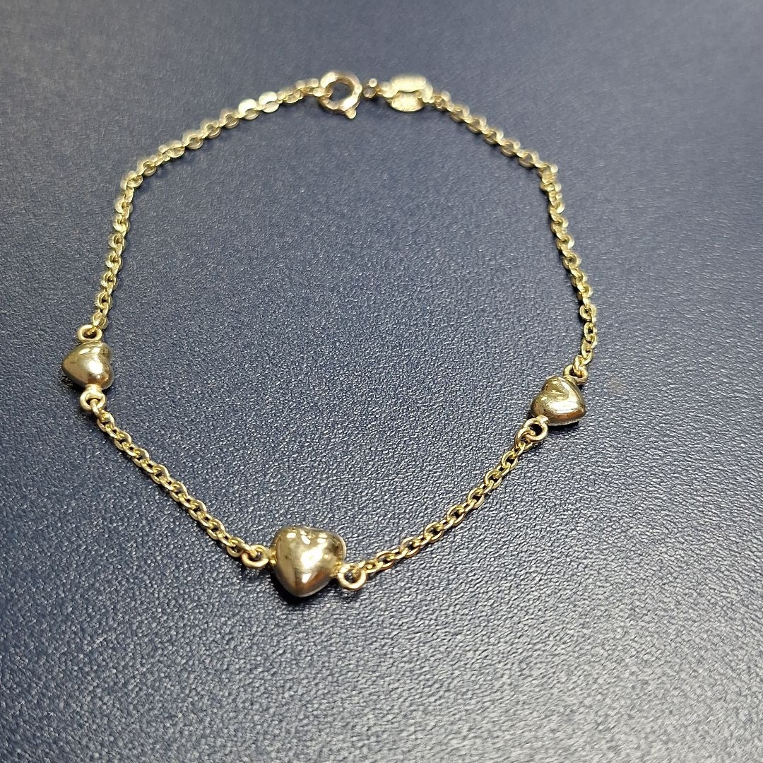 PULSERA TEJIDO ESPECIAL CON CORAZONES 14K 18 CM 1.6 GR (NUEVO)