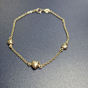 PULSERA TEJIDO ESPECIAL CON CORAZONES 14K 18 CM 1.6 GR (NUEVO)