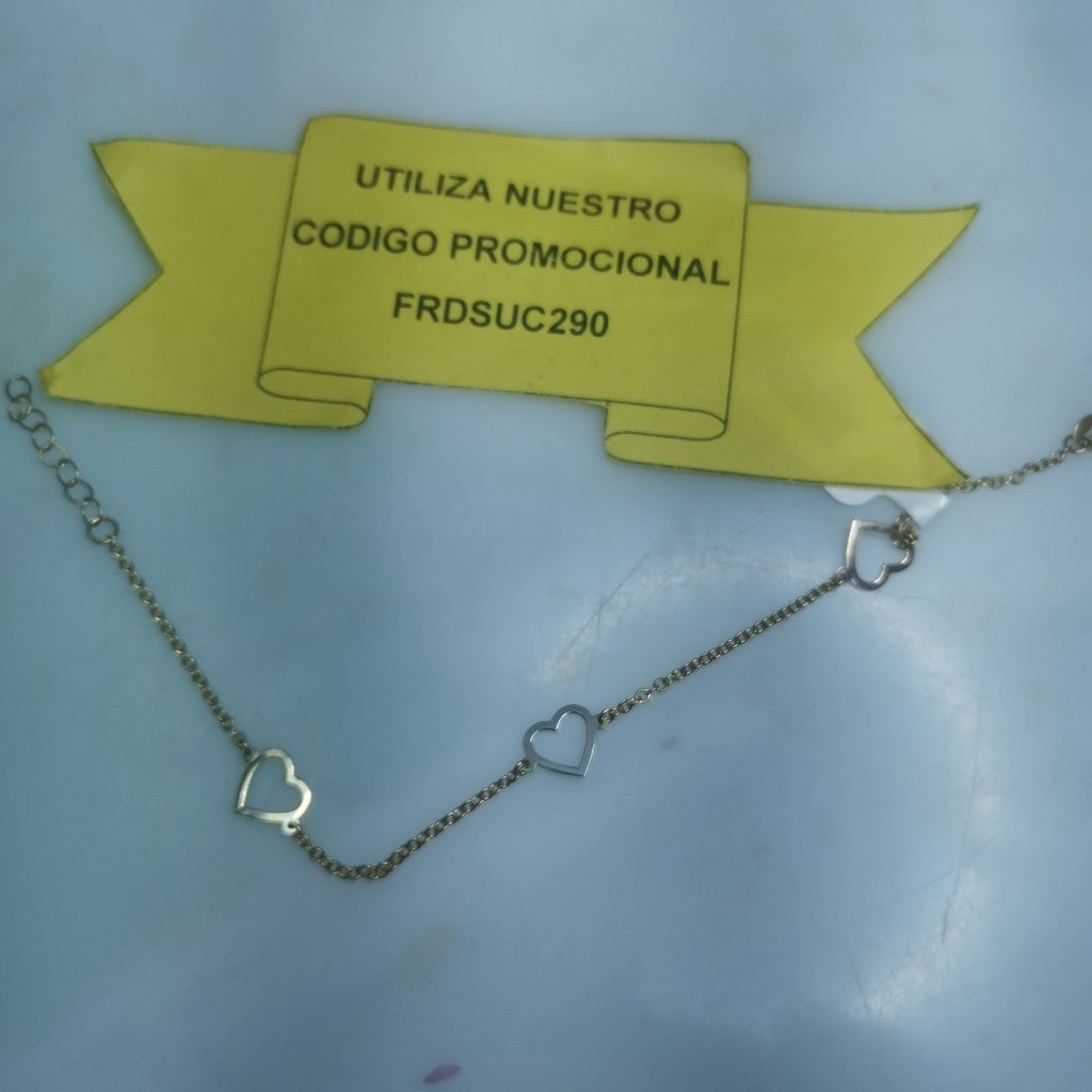 PULSERA ESPECIAL CON CORAZONES CONBINADOS 14K 18 CM 1.7 GR (NUEVO)