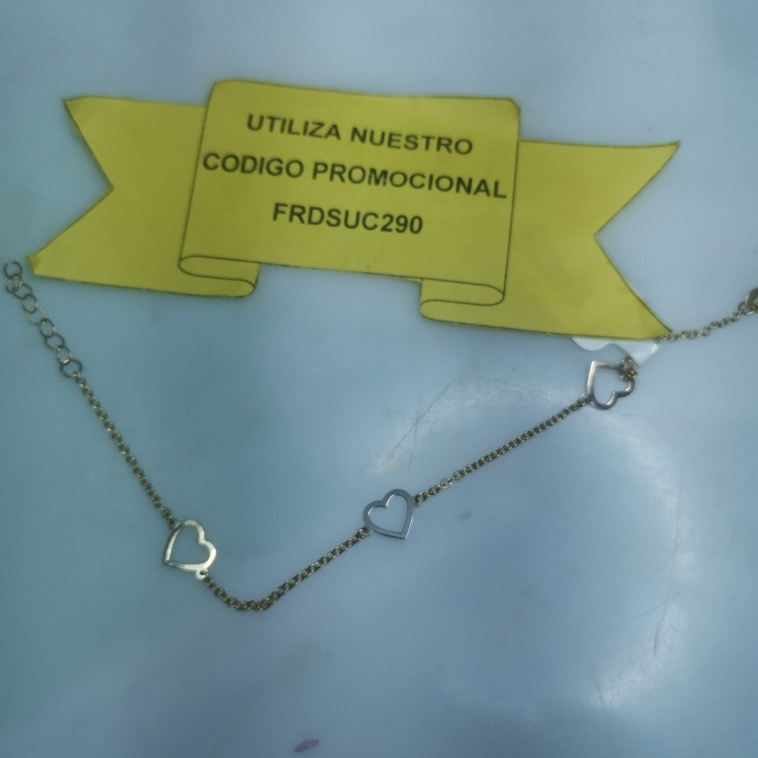 PULSERA ESPECIAL CON CORAZONES CONBINADOS 14K 18 CM 1.7 GR (NUEVO)
