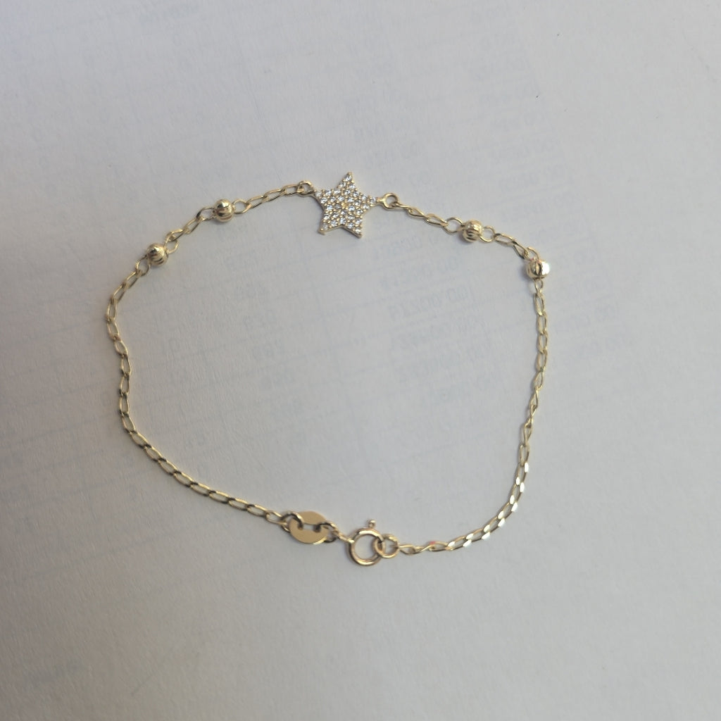 PULSERA ESPECIAL CON ESTRELLA Y CIRCONIAS 14K 18 CM 1.5 GR (NUEVO)