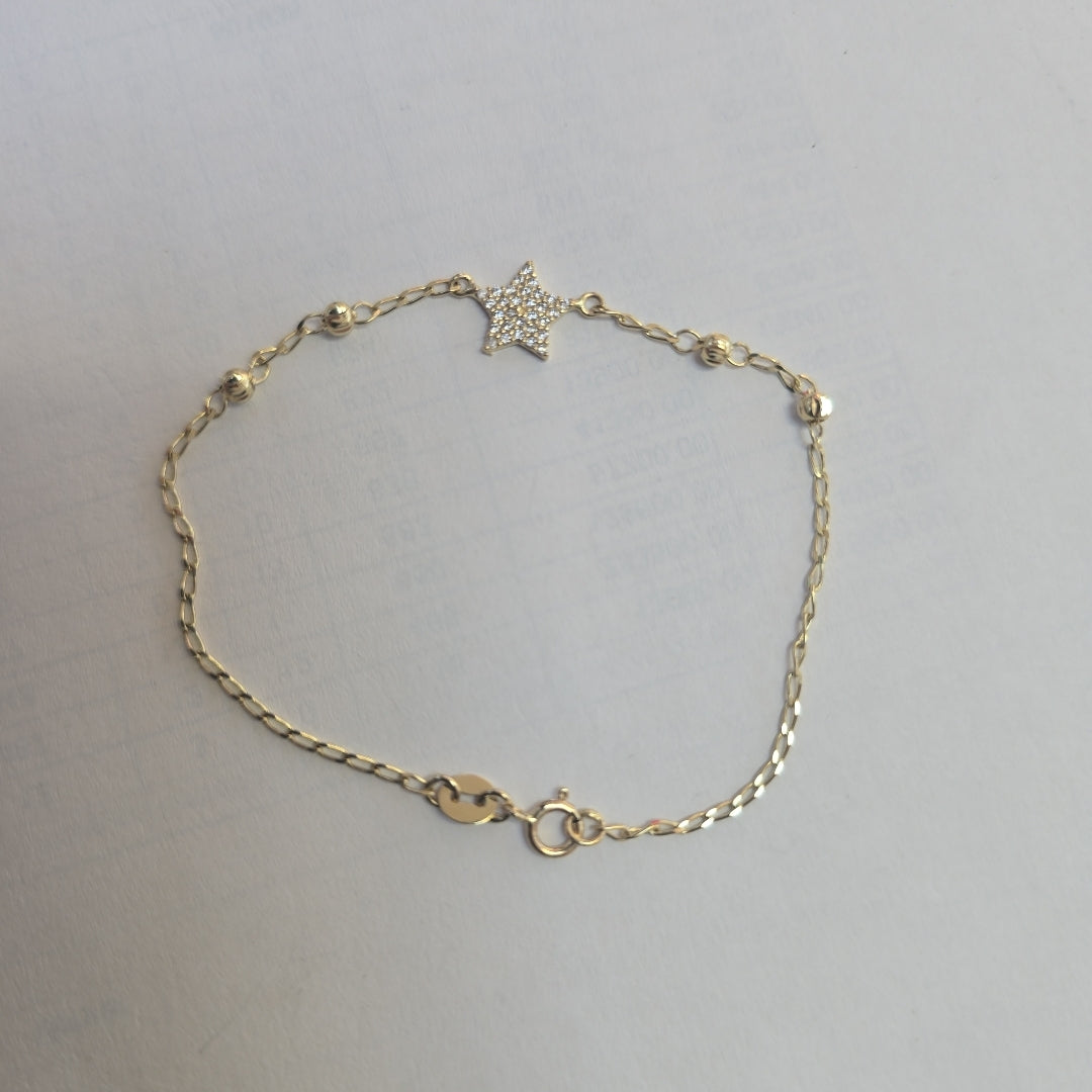 PULSERA ESPECIAL CON ESTRELLA Y CIRCONIAS 14K 18 CM 1.5 GR (NUEVO)