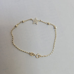 PULSERA ESPECIAL CON ESTRELLA Y CIRCONIAS 14K 18 CM 1.5 GR (NUEVO)