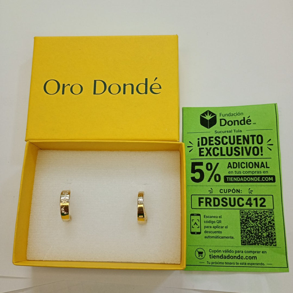ARETES TEJIDO HUGGIES CON CIRCONIAS 14K 3 GR (NUEVO)