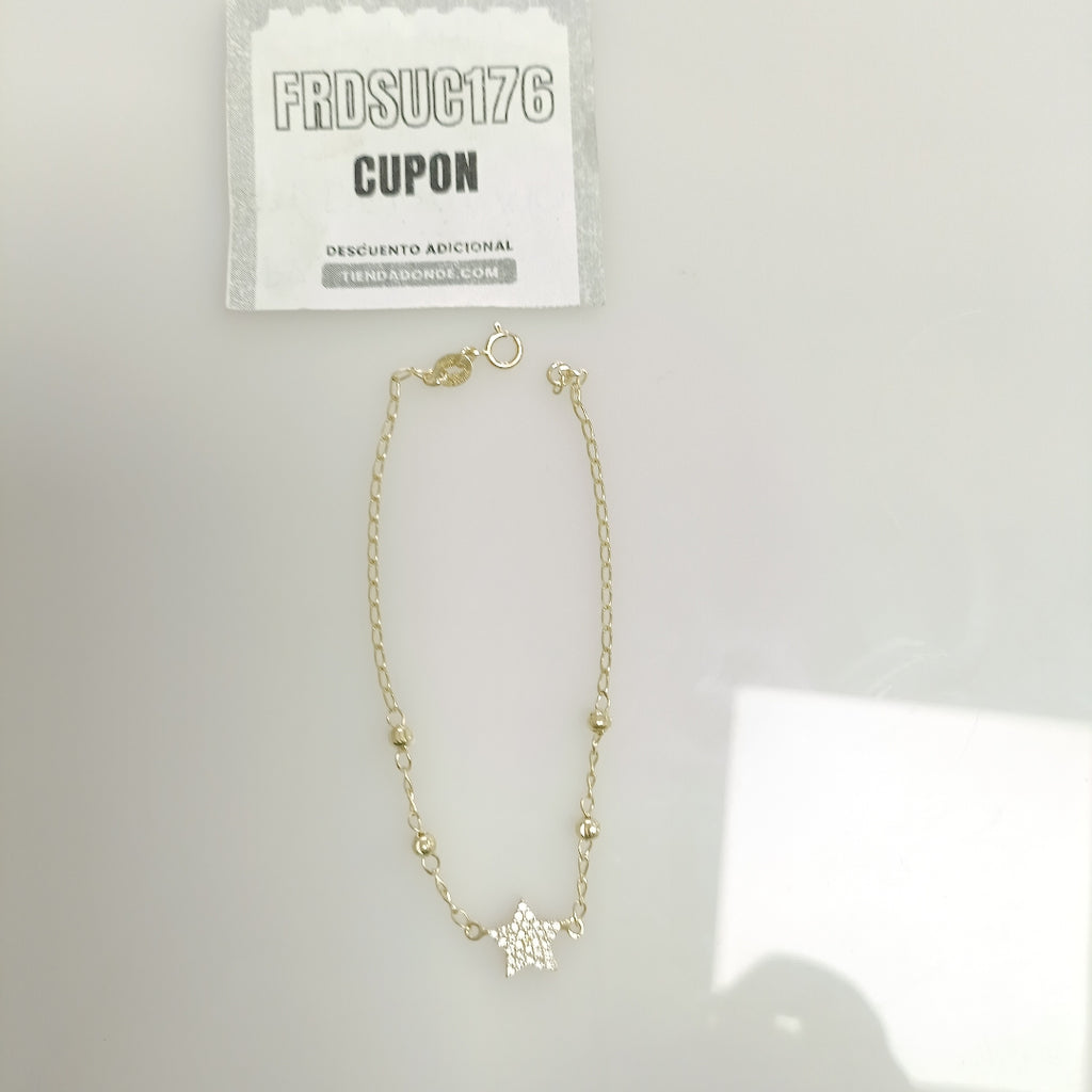 PULSERA ESPECIAL CON ESTRELLA Y CIRCONIAS 14K 18 CM 1.5 GR (NUEVO)