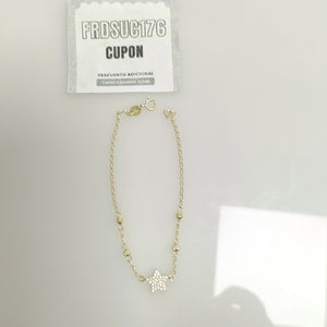 PULSERA ESPECIAL CON ESTRELLA Y CIRCONIAS 14K 18 CM 1.5 GR (NUEVO)