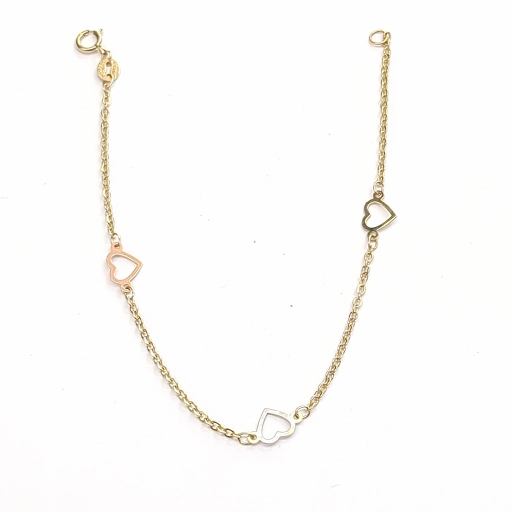 PULSERA ESPECIAL CON CORAZONES 14K 18 CM 1.3 GR (NUEVO)