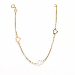 PULSERA ESPECIAL CON CORAZONES 14K 18 CM 1.3 GR (NUEVO)