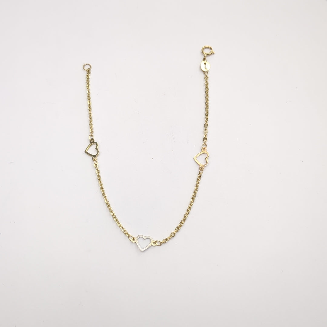 PULSERA ESPECIAL CON CORAZONES 14K 18 CM 1.2 GR (NUEVO)