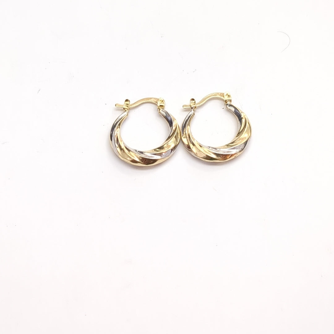 ARETES TEJIDO ARRACADA TRENZADA COMBINADA 14K 1.9 GR (NUEVO)
