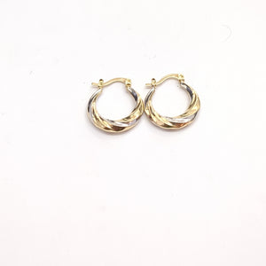 ARETES TEJIDO ARRACADA TRENZADA COMBINADA 14K 1.9 GR (NUEVO)