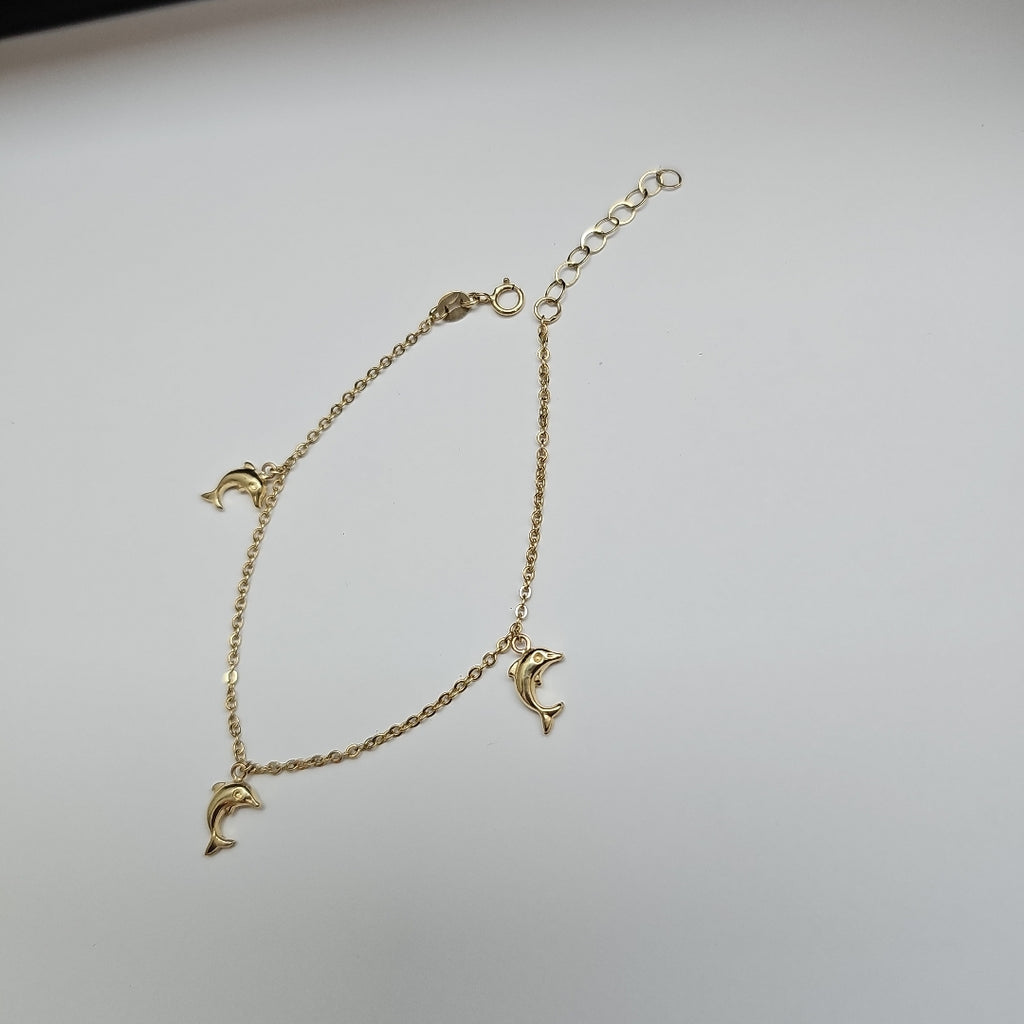 PULSERA ESPECIAL CON DIJES DELFINES 10K 18 CM 2 GR (NUEVO)